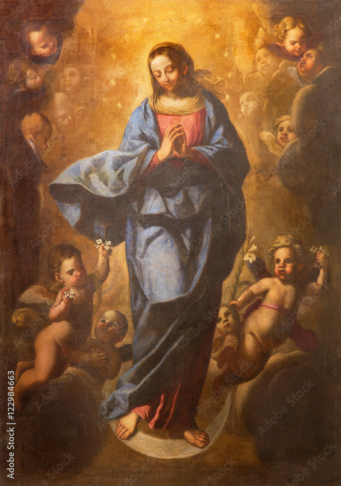 ROME, ITALY - MARCH 10, 2016: The painting of Immaculate Conception ih church Basilica di San Marco by Pier Francesco Mola (1612 - 1666).
