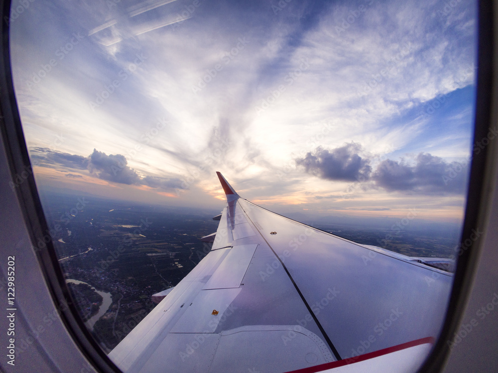 Airplane travel time is sunset. Airplane travel time is sunset.