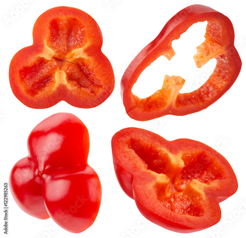collection of red pepper slices isolated on the white background
