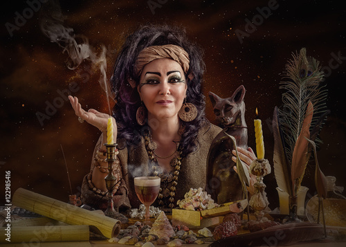 Portrait of old female Egyptian psychic  photo