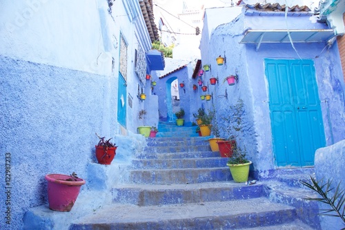 Blue Street in Chefchouen, Morocco photo