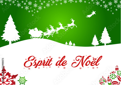 Carte de noel vert et rouge esprit de noel