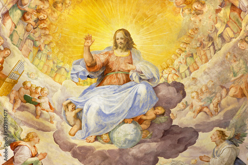 Fototapeta ROME, ITALY - MARCH 11, 2016: The fresco of Christ the Redeemer in Glory with the Heavenly Host by Niccolo Circignani Il Pomarancio (1588) in main apse of church Basilica di Santi Giovanni e Paolo