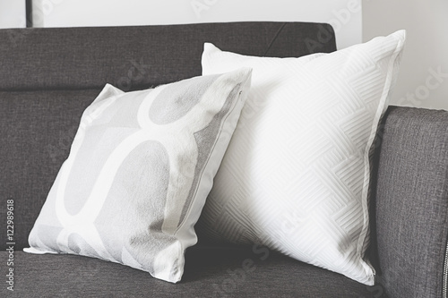 Schilderij op canvas white soft cushion on sofa