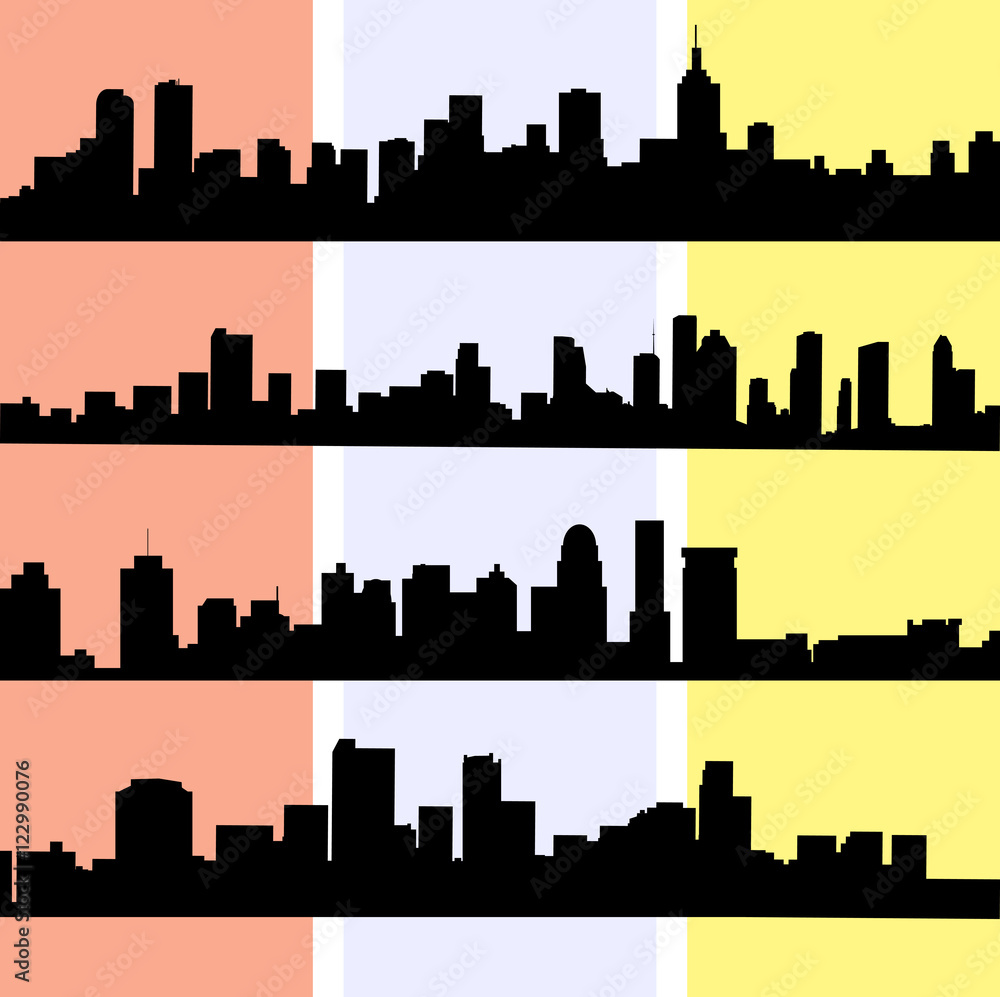 Naklejka premium Detailed vector silhouettes of world cities