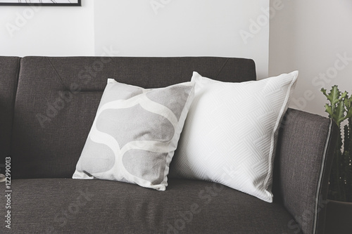 white soft cushion on sofa photo