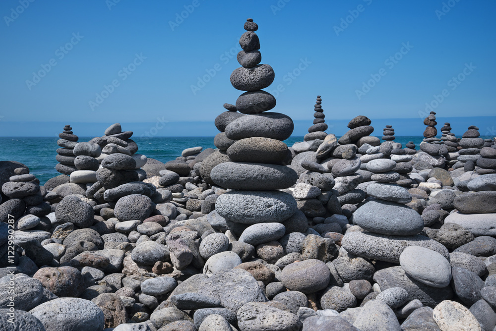 Huge amount of zen stones piled in the beach, Puerto de la Cruz, Huge amount of zen stones piled in the beach, Puerto de la Cruz,
