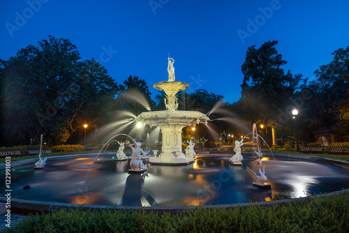Famous historic Forsyth Fountain in Savannah, Georgia