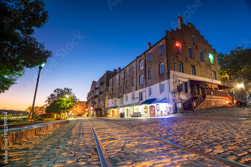 Shops and restaurants at River Street in downtown Savannah in Ge photo