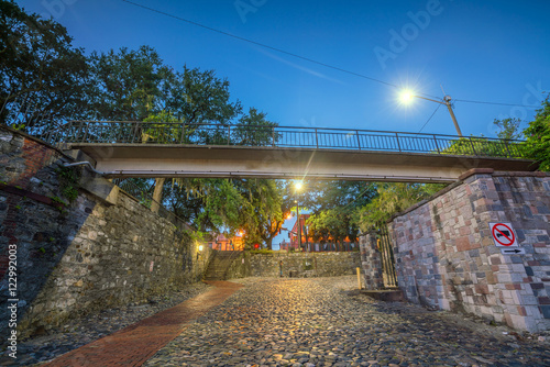 Shops and restaurants at River Street in downtown Savannah in Ge photo