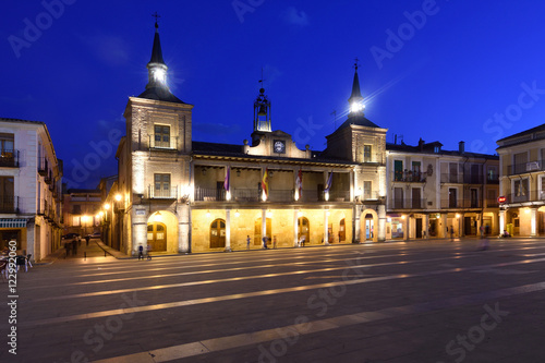 Night at the main square of El Burgo de Osma, Soria province, Castilla-Leon, Spain