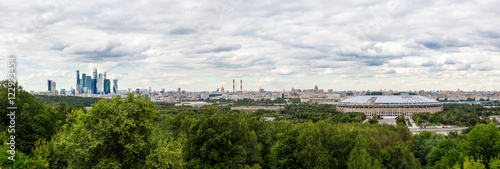 View of Moscow from a viewing platform on Sparrow Hills. Moscow. Russian Federation