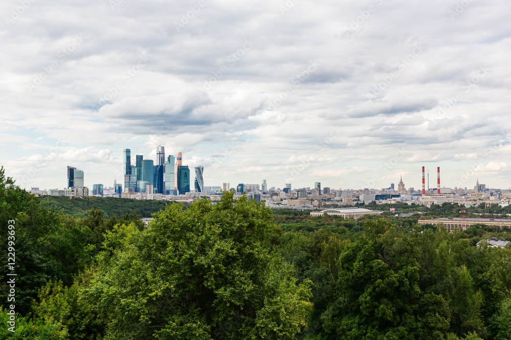 View of Moscow from a viewing platform on Sparrow Hills. Moscow. Russian Federation