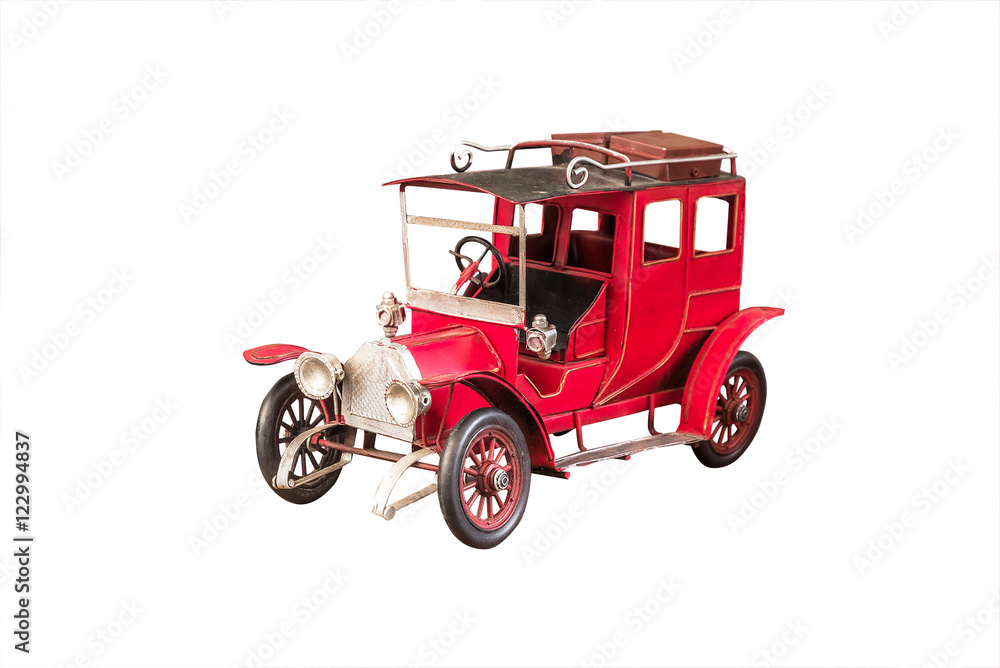 vintage red car on white background.