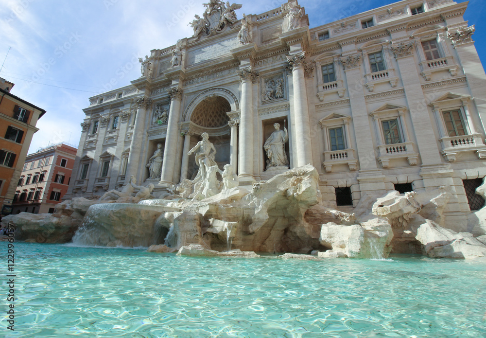 Panoramic view of The Famous Trevi Fountain in Rome, Italy