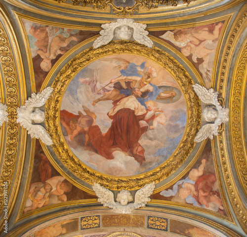ROME, ITALY - MARCH 12, 2016: The symbolic fresco Glory of st. Charles Borromeo on the side cupola in Chiesa di Santa Maria del Orto by Giovanni Battista Parodi (1674 - 1730).