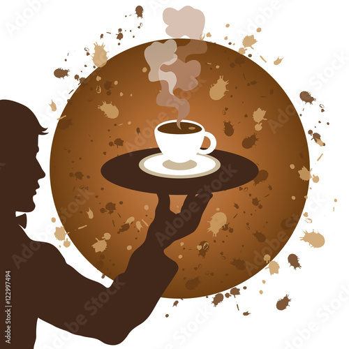 Waiter Silhouette with Coffee