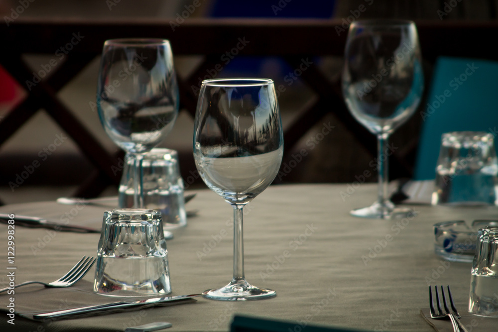 Three glasses waiting for guests Three glasses waiting for guests