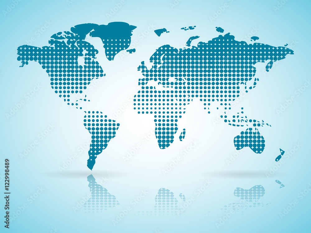 Obraz premium Vector halftone blue Earth map with reflection