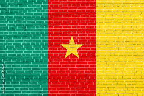 Flag of Cameroon on brick wall texture background