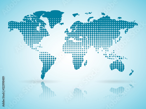 Vector halftone blue Earth map with reflection
