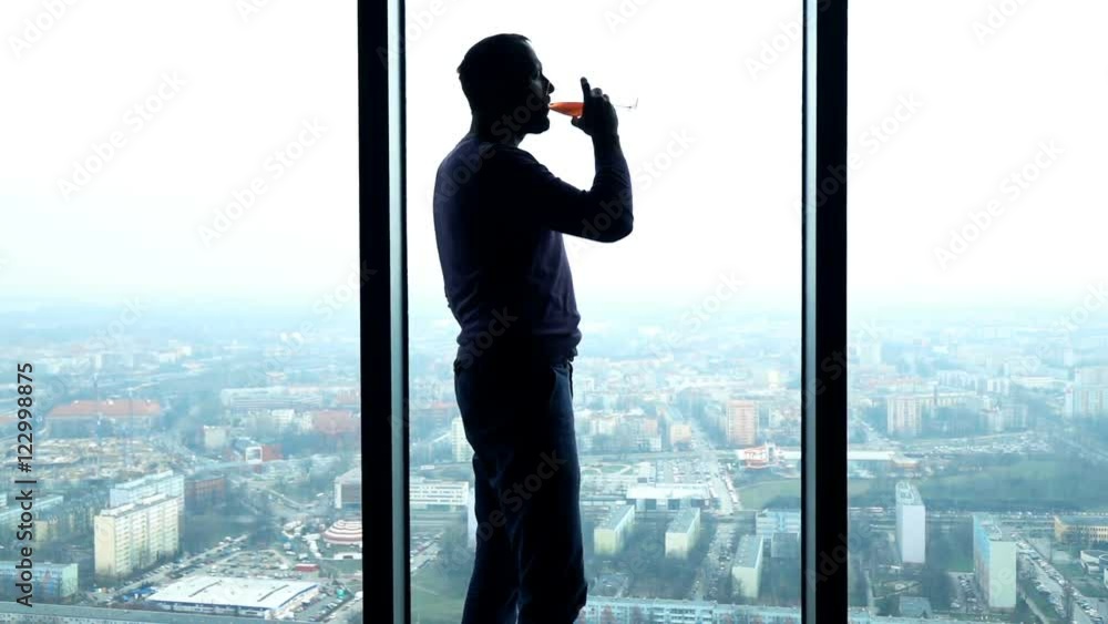 Silhouette of man drinking red wine standing by window at home, super slow motion 240fps
Silhouette of man drinking red wine standing by window at home, super slow motion 240fps