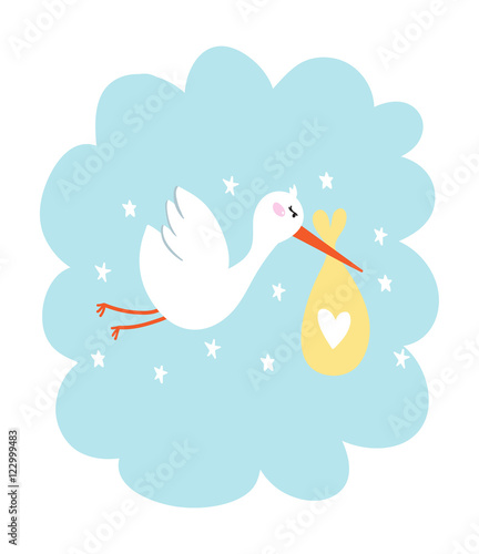 Stork with baby vector illustration