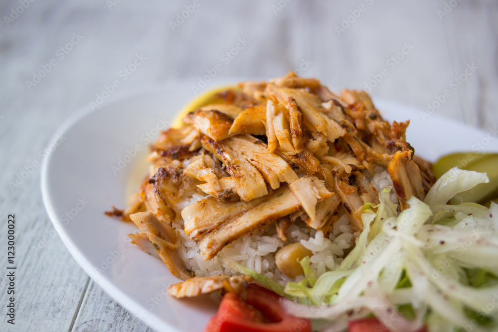 Turkish Chicken Doner Kebab with rice Turkish Chicken Doner Kebab with rice
