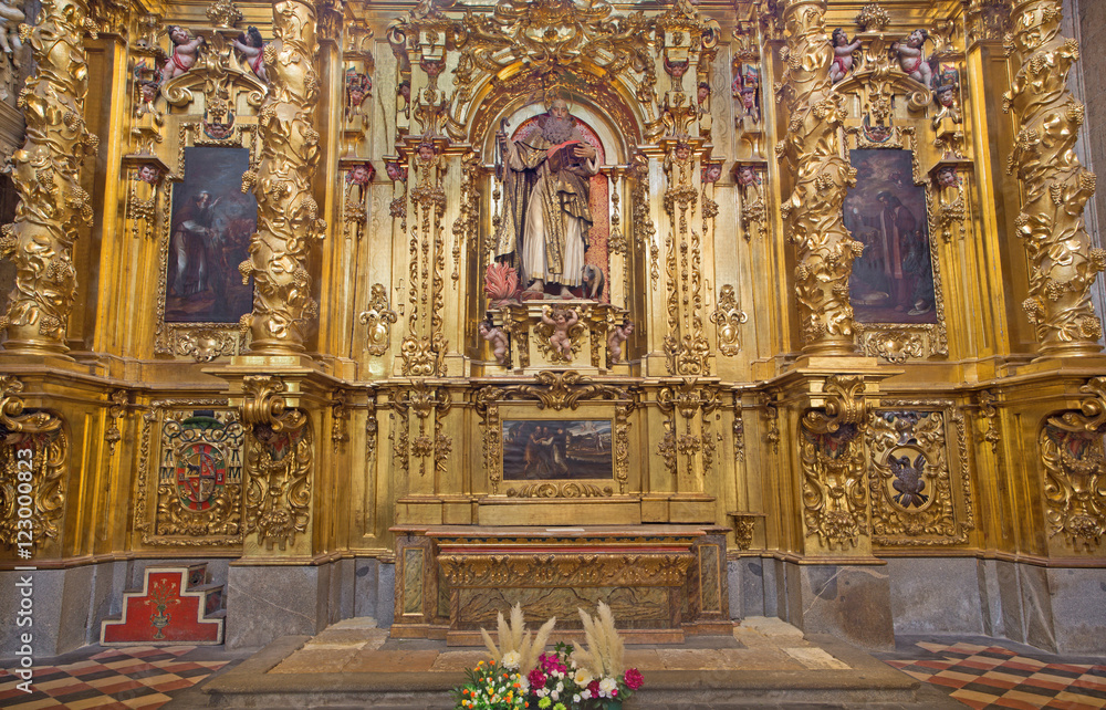 SEGOVIA, SPAIN, APRIL - 14, 2016: The baroque altar of St. Anthony in Cathedral of Our Lady of Assumption designed by Jose Vallejo Vivanco (1615).