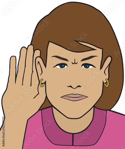 Woman is cupping her ear in an attempt to hear better