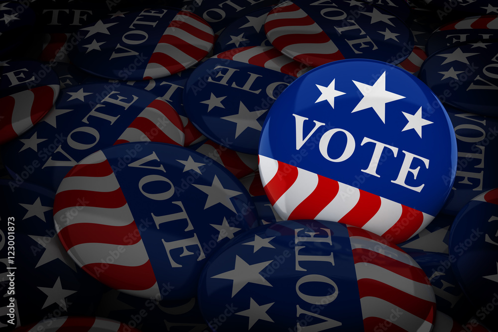 Obraz premium Vote buttons in red, white, and blue with stars - 3d rendering