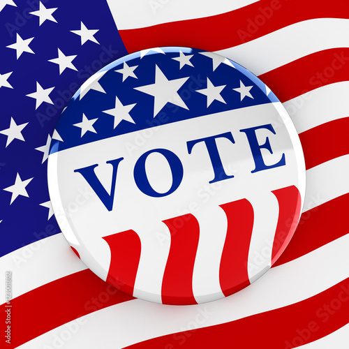 Vote button on American flag background - 3d rendering