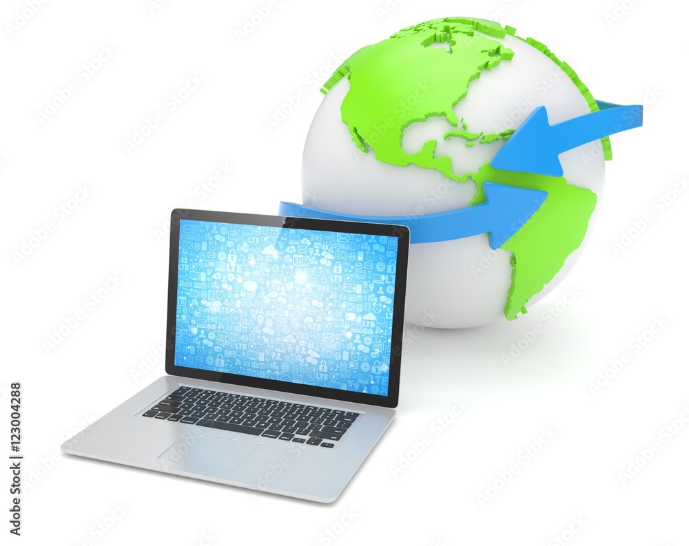 Laptop network and earth globe. 3d rendering. Laptop network and earth globe. 3d rendering.