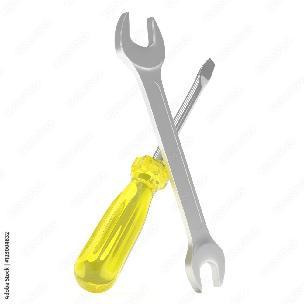3D Illustration Wrench and screwdriver, service concept 3D Illustration Wrench and screwdriver, service concept
