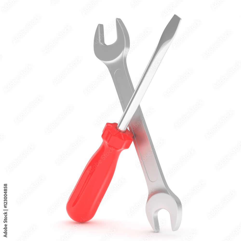 3D Illustration Wrench and screwdriver, service concept 3D Illustration Wrench and screwdriver, service concept