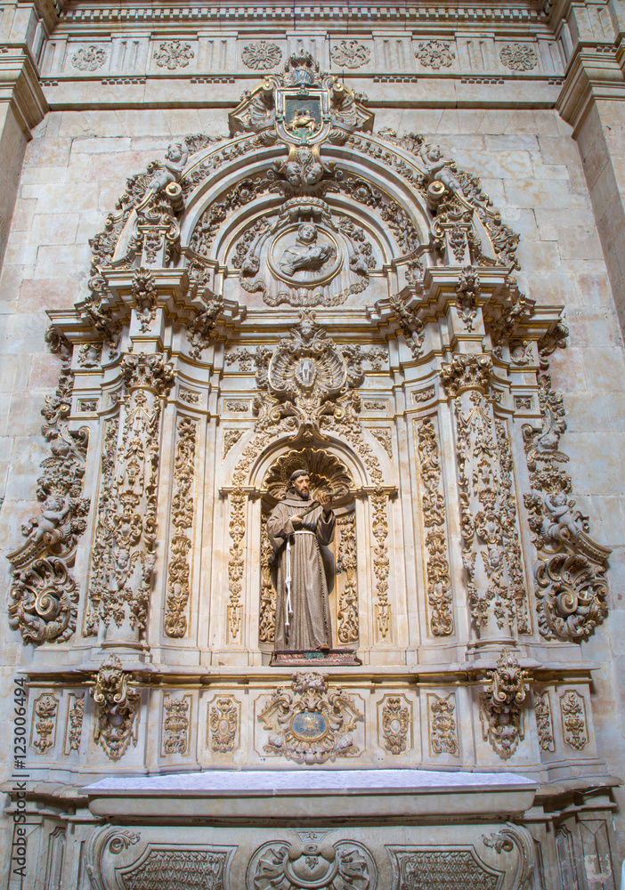 SALAMANCA, SPAIN, APRIL - 17, 2016: Baroque side altar of st. Francis of Asissi in church Capilla de San Francesco by unknown artist.