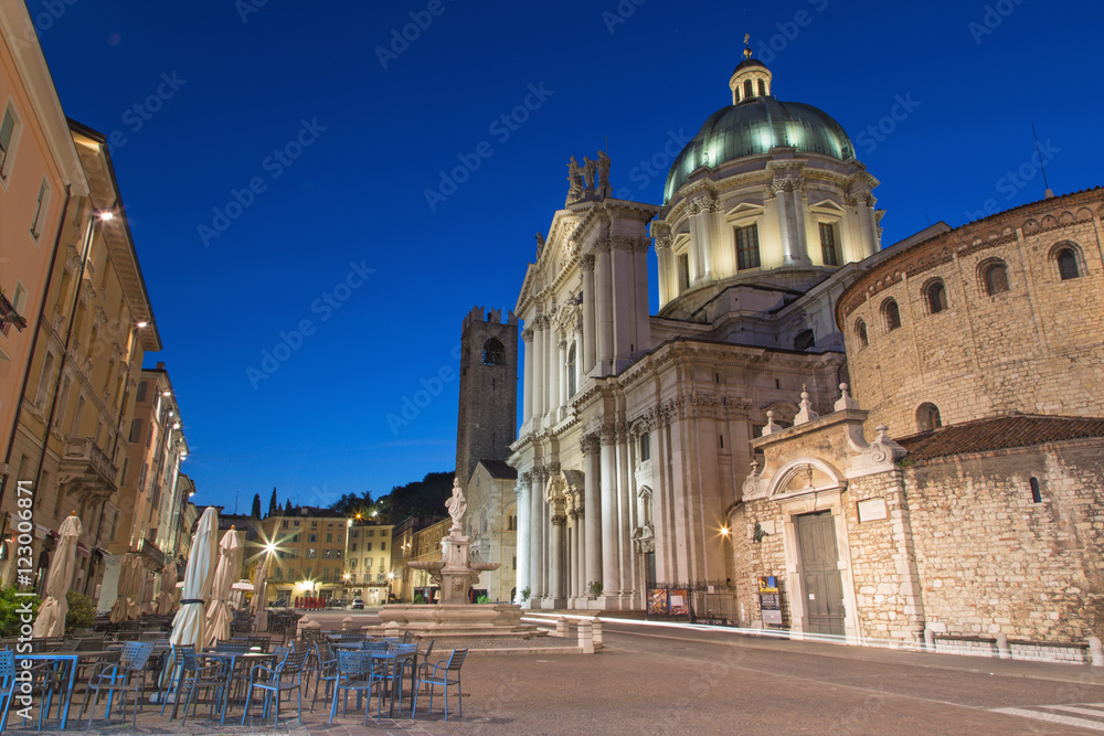 BRESCIA, ITALY - MAY 21, 2016: The Dom at evening dusk (Duomo Nuovo and Duomo Vecchio).