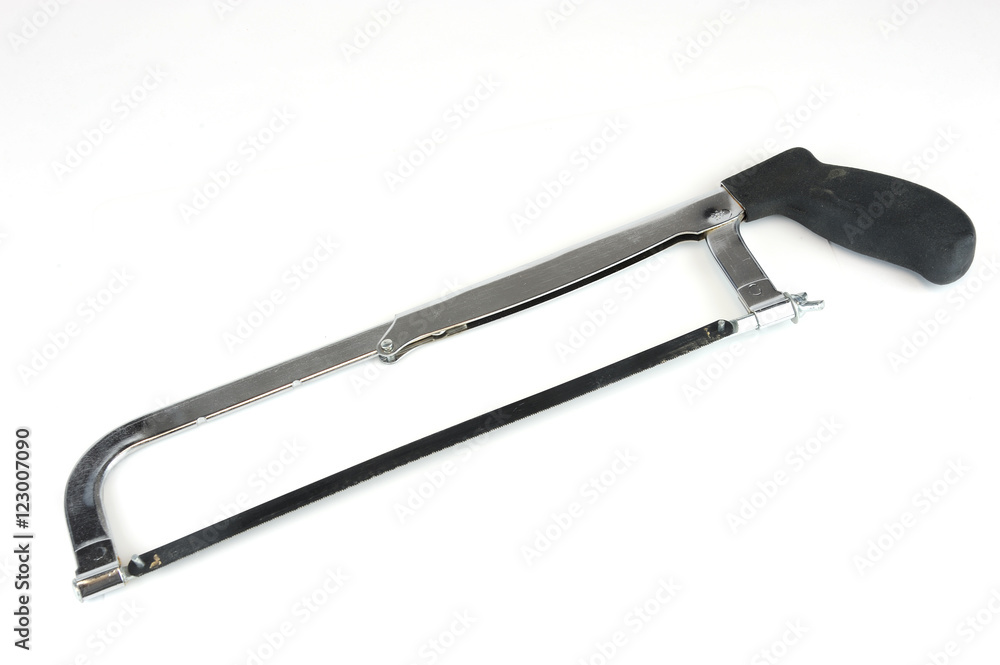 close up on hacksaw isolated on white background close up on hacksaw isolated on white background