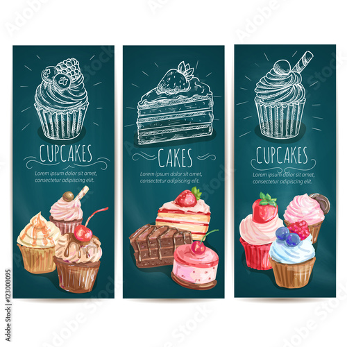 Cupcakes, cakes pastries desserts banners