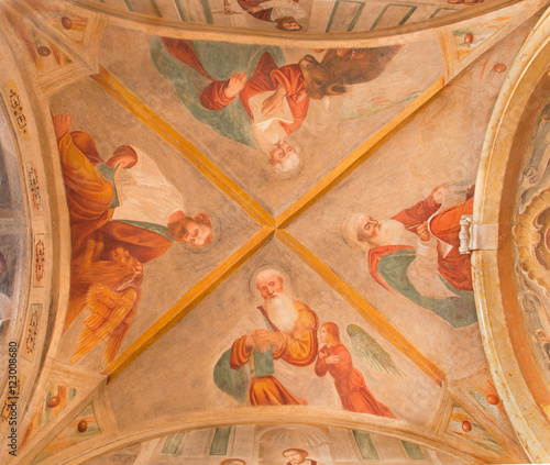 Canvas Print BRESCIA, ITALY - MAY 22, 2016: The ceiling fresco of Four Evangelists in Chiesa di San Pietro in Olvieto (St