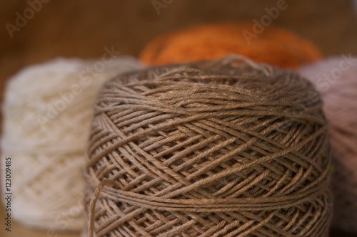Balls of wool cotton silk Brown Pink White and Orange