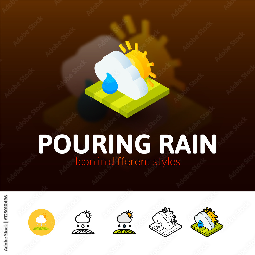 Pouring rain icon in different style