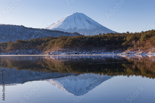 Lake Saiko amd Mount Fuji in winter