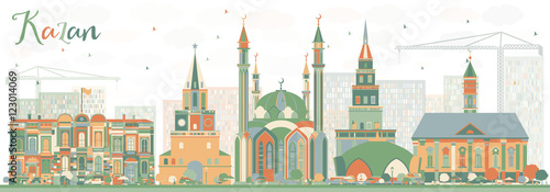 Abstract Kazan Skyline with Color Buildings.