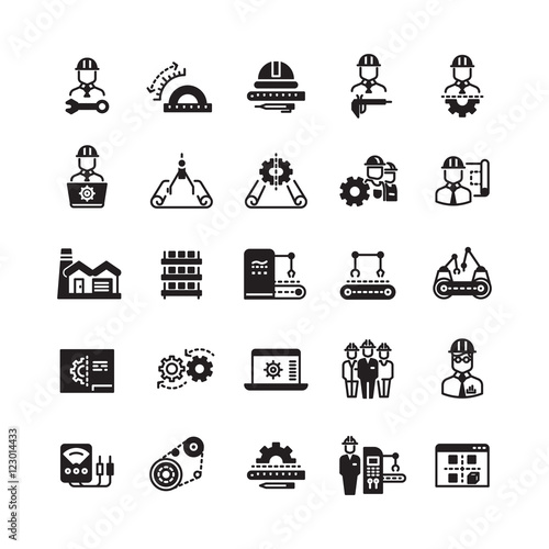 Engineering manufacturing industrial vector icon set