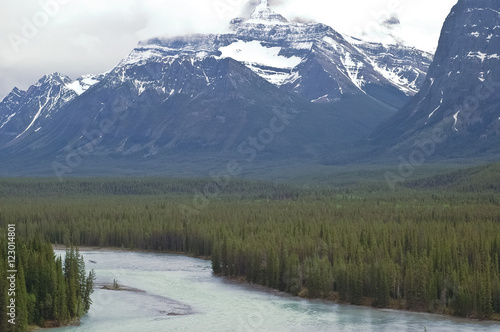 Canadian Rocky Mountain snow mountain and river