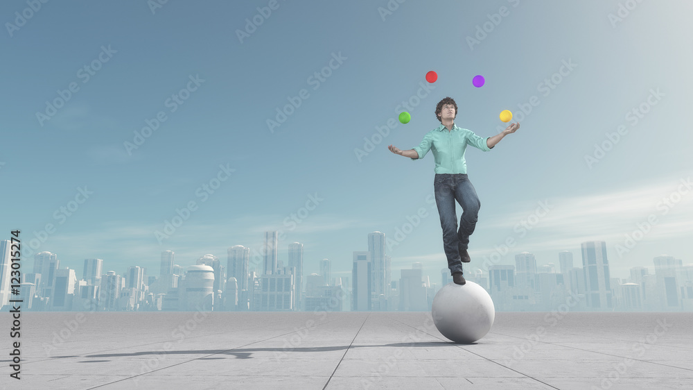 Αυτοκόλλητο Man juggles the ball in balance