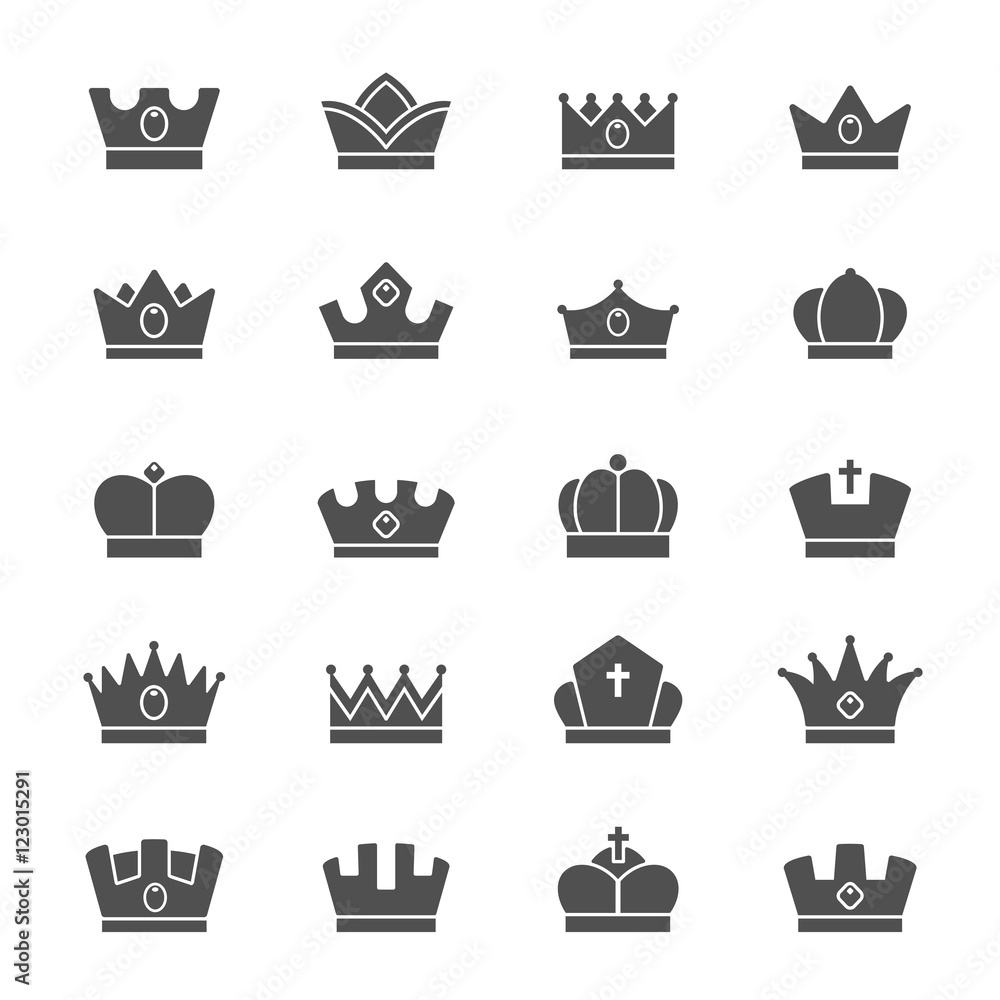 Crown vector solid icons set Crown vector solid icons set