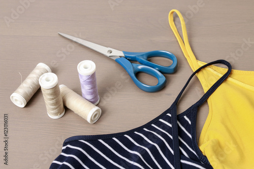 Clothes and sewing accessories.