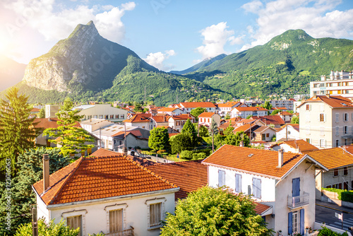 Beautiful cityscape view on the old residential district with mountains in Grenoble city on the east of France